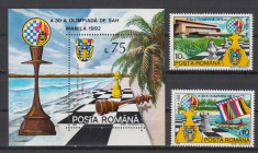 ROMANIA 1992 LP 1286 LP 1287 OLIMPIADA SAH MANILA SERIE+ COLITA DANTELATA MNH foto