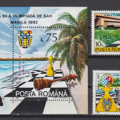 ROMANIA 1992 LP 1286 LP 1287 OLIMPIADA SAH MANILA SERIE+ COLITA DANTELATA MNH