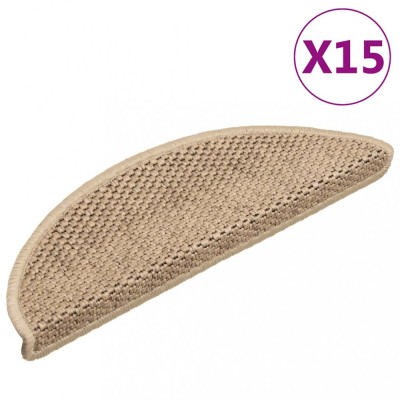 vidaXL Covorașe scări autoadezive 15 buc. nisipiu 56x17x3 aspect sisal foto