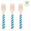Set Furculițe Lemn, Model Bleu Dungi, 16cm, 20 Bucăți, Oem