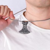 Cumpara ieftin Colier Barbati cu pandantiv otel inoxidabil JustZen Thor Axe lungime 55cm grosime 3mm Argintiu indragostiti aniversare zi de nastere sarbatori