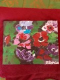 TABLOU PE PANZA CU SASIU NOU 24X30 CM FLORI ACRILIC PRET 50 LEI NEGOCIABIL