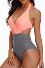 Costum de baie pentru femei dintr-o singura piesa, portocaliu si gri, marimea L, stil modern, perfect pentru plaja sau inot Gri L INTL