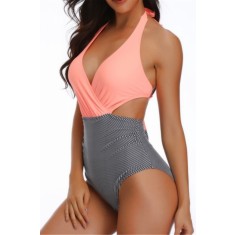 Costum de baie pentru femei dintr-o singura piesa, portocaliu si gri, marimea L, stil modern, perfect pentru plaja sau inot Gri L INTL