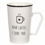 Cana pentru cafea cu mesaj Coffee I love You, 400 ml, Pufo, alba