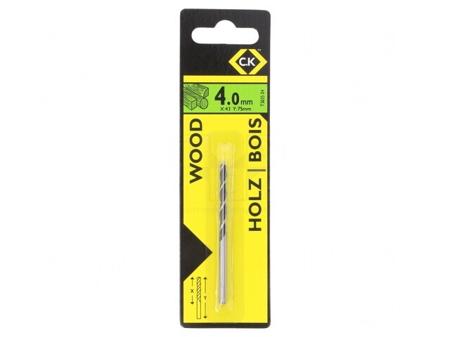 Burghiu Lemn 4mm 75mm Oțel Crom-Vanadiu 1buc