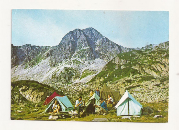 RF9 -Carte Postala- Masivul Retezat, camping in valea Pietrele, circulata 1968