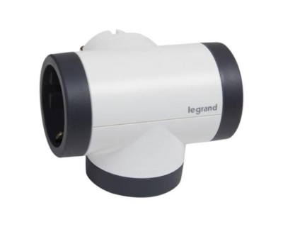 Bloc priza tripla iesire laterala rotativ 2P+T 16A alb-negru Legrand 694521 foto