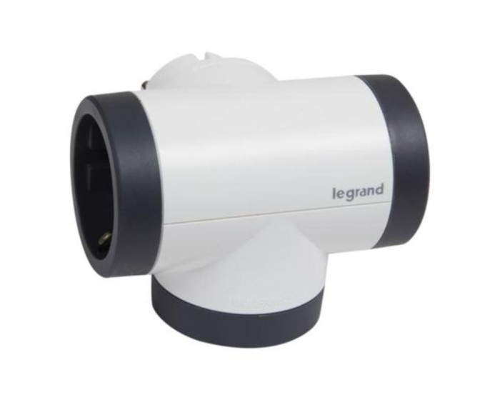 Bloc priza tripla iesire laterala rotativ 2P+T 16A alb-negru Legrand 694521