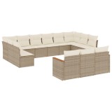 Set canapele de gradina, 13 piese, cu perne, bej, poliratan