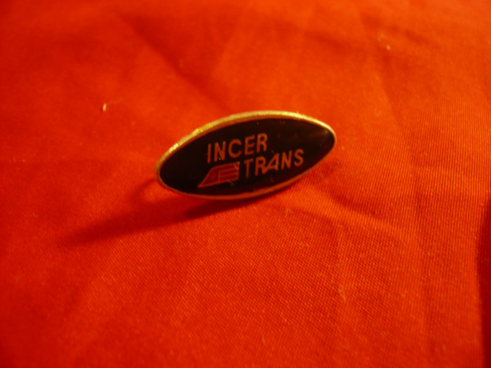Insigna INCER Trans - Cercetari in transporturi , metal si email , L=2,5cm