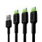Set de cabluri Green Cell 3x GC Ray USB-C 200 cm Cablu USB de date și &icirc;ncărcare cu iluminare cu LED-uri verzi Suport pentru &icirc;ncărcare rapidă Ultra Cha