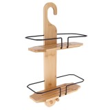 Suport Cosmetice 2 Niveluri Bambus/Metal Cu C&acirc;rlig &ndash; Bamboo / Negru | Etajere Baie
