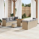 Set canapele gradina vidaXL 11 piese, bej &amp; gri deschis, poliratan, otel, perne impermeabile, 80x80x71cm
