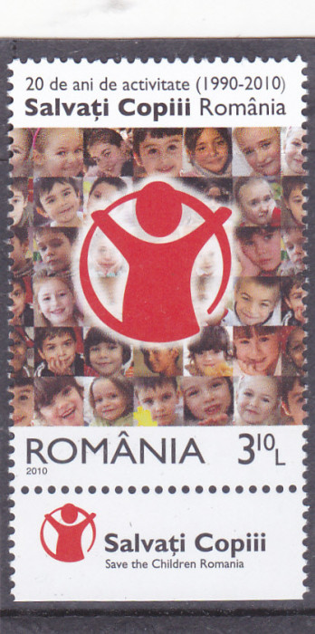 ROMANIA 2010 LP 1867 - 20 DE ANI ACTIVITATE SALVATI COPII SERIE CU TABS MNH