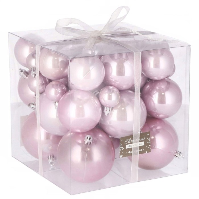 Set globuri de Craciun, 37 bucati, 3-8cm, roz Household NewTrend