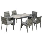 Set mobilier gradina/terasa, gri si maro, ratan sintetic, 1 masa extensibila, 6 scaune, Carolina GartenVIP DiyLine, ART