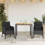 VidaXL Set mobilier de grădină cu perne, 3 piese, negru, poliratan 3211866