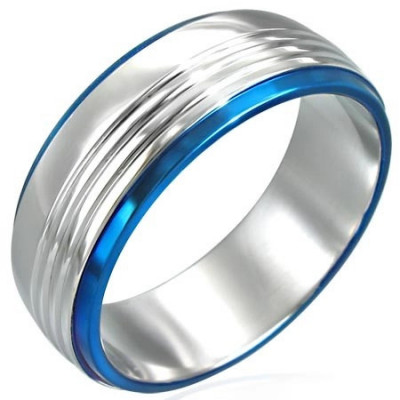 Inel din oțel inoxidabil cu două linii albastre - Marime inel: 50 foto
