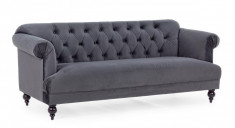 Canapea 3 locuri cu tapiterie velur gri si picioare lemn negru Blossom 193 cm x 82 cm x 78 h x 44 h1 x 69 h2 Elegant DecoLux foto