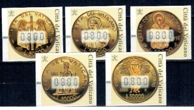 Vatican 2001 - Monede de aur, serie timbre de automat neuzate foto