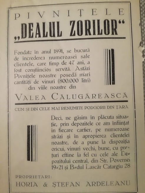 1939, Pivnițele &rdquo;Dealul Zorilor&rdquo;, Horia &amp; Ștefan Ardeleanu, VALEA CĂLUGĂREASCĂ