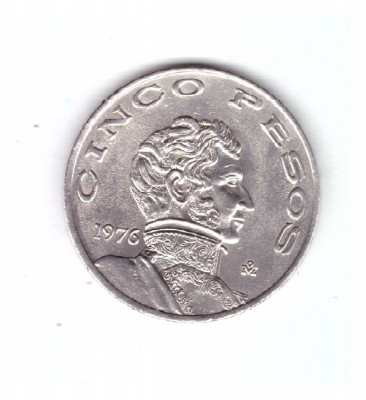 Moneda Mexic 5 pesos 1976, an scris mic, stare foarte buna, curata foto