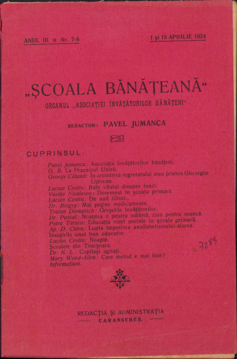 HST C1095 Revista Școala bănățeană 7-8/1924
