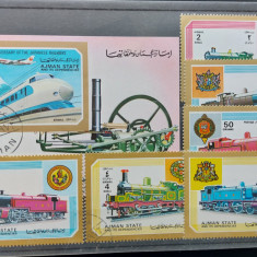 TS21 - Timbre serie Ajman State - 1972 Trenuri - locomotive - colita