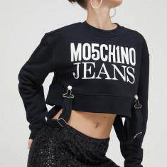 Moschino Jeans hanorac de bumbac femei, culoarea negru, cu imprimeu