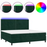 Cumpara ieftin Pat cu arcuri, saltea si LED, verde inchis, 200x200 cm, catifea