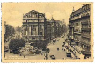 AD 1041 C. P. VECHE -BRUXELLES -PLACE DE BROUCKERE -BELGIA - SCRISA 1935 foto
