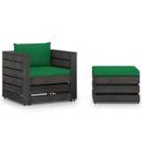 vidaXL Set mobilier grădină cu perne, 2 piese, lemn tratat gri 3068149