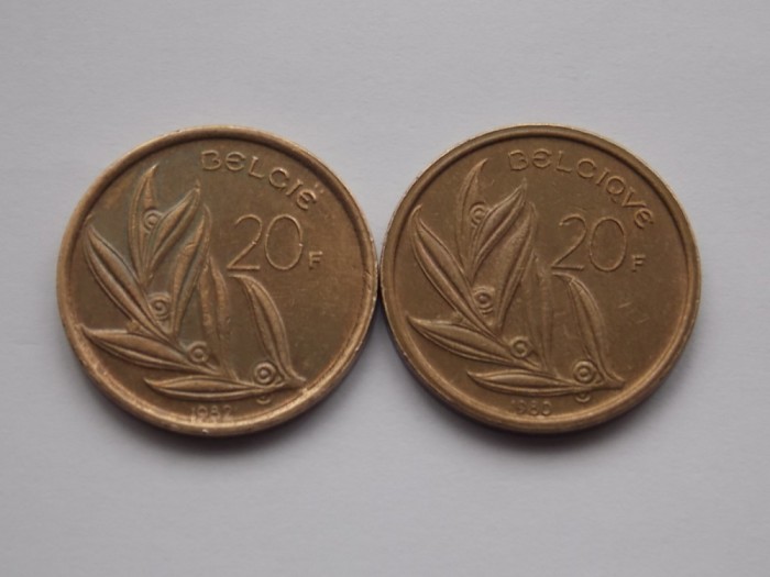 LOT 2 MONEDE 20 FRANCS DIFERITE (BELGIQUE , BELGIE) BELGIA