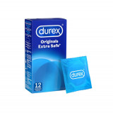 Prezervative clasice Durex Originals Extra Safe, lubrifiate si rezistente, 56 mm, 1 cutie x 12 buc