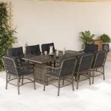 VidaXL Set mobilier grădină cu perne, 9 piese, gri, poliratan