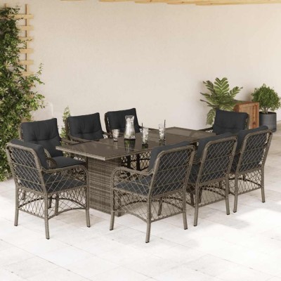 vidaXL Set mobilier grădină cu perne, 9 piese, gri, poliratan 3212061 foto