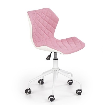 Scaun birou copii HM Matrix 3, stofa piele ecologica, inaltime reglabila, rotire 360 , roti pivotante, cadru metalic vopsit, 100 kg, roz alb foto