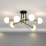 Lustra cu Abajur Alb Rotund, PENTHOUSE Lounge, 6xE27, Negru Auriu, Metal, Alessandro DESIGN