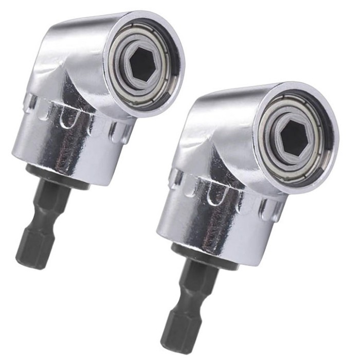 Set 2 Adaptor unghiular pentru bormasina HEX, 1/4&quot;, JENUOS&reg;, cap inclinat, unghi 105 grade, tija hexagonala, Argint