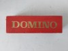 Joc DOMINO vintage, 28 de table de joc, de lemn, cutie rosie de carton cu scris auriu,