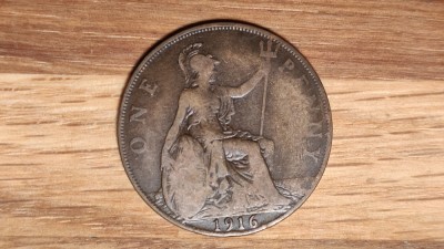 Marea Britanie - moneda de colectie - 1 penny 1916 - George V - bronz foto