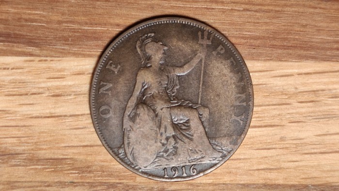 Marea Britanie - moneda de colectie - 1 penny 1916 - George V - bronz