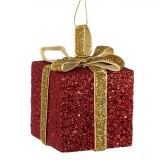 Ornament Brad Crăciun, Spumă, Cadou, Glitter Roșu, 6cm, Oem