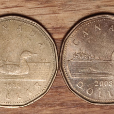 Canada - set de colectie 2 monede diferite - 1 dollar 1989 & 2008 aUNC- superbe!