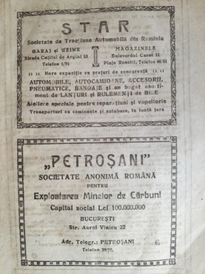 reclama &amp;rdquo;Petrosani&amp;rdquo; SAR Exploatarea Minelor Carbuni , 1922, 16 x 23 cm, Petrosa foto