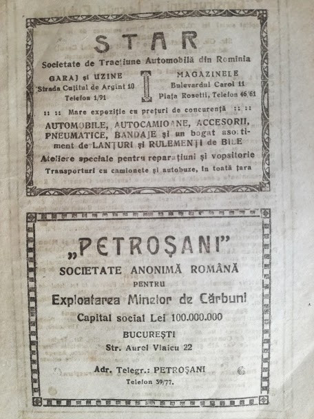 reclama &rdquo;Petrosani&rdquo; SAR Exploatarea Minelor Carbuni , 1922, 16 x 23 cm, Petrosa