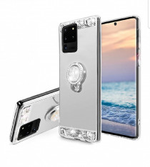 Husa silicon oglinda , pietricele si inel Samsung Galaxy S20 Ultra Argintiu foto