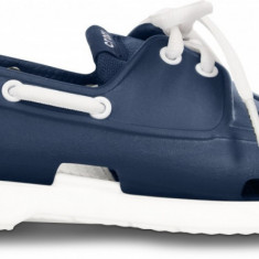 Pantofi Crocs Kids' Beach Line Lace Boat Shoe Albastru - Navy/White