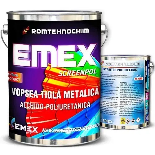 Pachet Email Alchido-Poliuretanic &ldquo;Emex Screenpol&rdquo; - Negru 9005 - Bid. 20 Kg + Intaritor 4.60 Kg